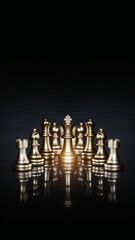 King chess pieces stand in vertical concepts of challenge of leader business team or teamwork volunteer or wining and leadership strategic plan and risk management or team player.