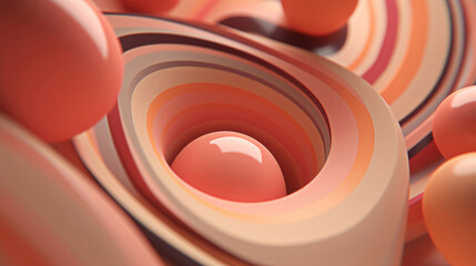 Spiraling Balls In Pink Background With Central White And Red Circles On Black Center - Stock Photo 3D Generic Motion Animation Still Generative AI