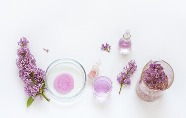 Using natural lilac flower extracts to develop new types of cosmetic products. Lilac fragrant...