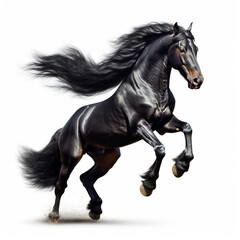 black horse galloping, white background