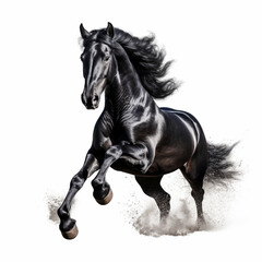 Naklejka na ściany i meble beautiful black horse running, white background