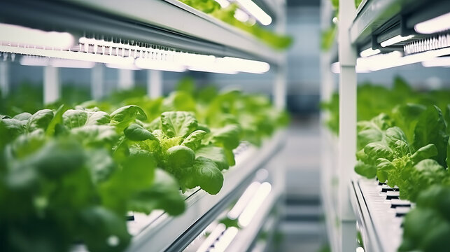 Hydroponics vertical farm in building with high technology farming, agricultural greenhouse with hydroponic shelves