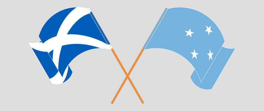 Crossed and waving flags of Scotland and Micronesia