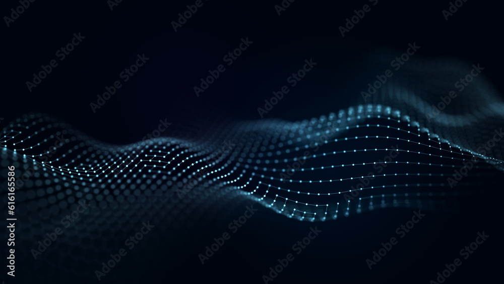 Poster hexagonal digital communication structure. connection of dots and lines on a dark background. 3d ren