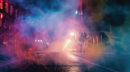 Fototapeta premium Abstract Background with Mystic Multi-Colored Smoke on Night Street