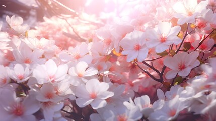 Cherry blossoms in full bloom in the spring. Soft focus.Generated ai.