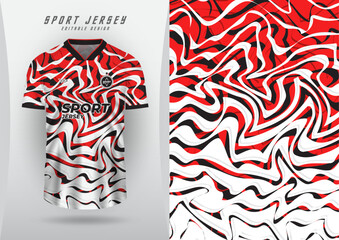 Background for sports jersey, soccer jersey, running jersey, racing jersey, red and white wave pattern.