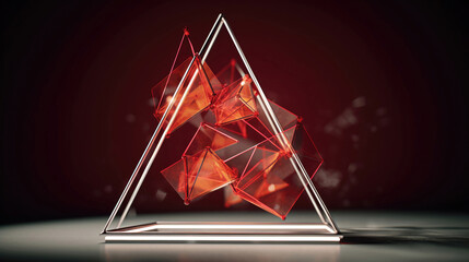 Red-Lit Triangle Object On Black Table: Illuminated By Red And White Lights, Perfect For Futuristic Designs And Concepts, Stock Photo 3D Still Motion Animation Frame Generative AI