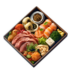 a bento box served on a beautiful, transparent background