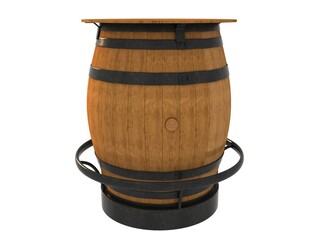 Wooden barrel 3d rendering isolated on white background. Wooden oak barrel.