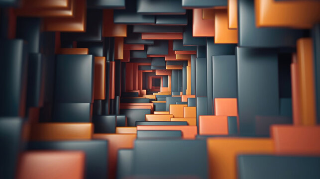 Vibrant Abstract Photo Of Colorful Block Tunnel With Dark Background, Light And Orange Centers, Red Accents - Perfect For Design And Creatives 3D Animation Motion Graphic Still  Generative AI