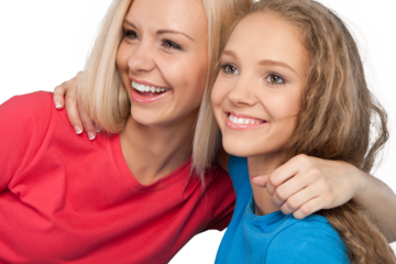 Portrait of Two Girlfriends , Sisters Hugging