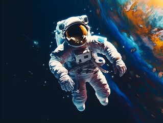 Fototapeta premium an astronaut floating through space during a spacewalk, surrounded by the infinite expanse of cosmic art. created generative AI