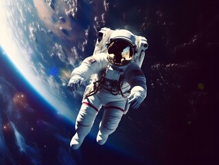 Fototapeta premium an astronaut floating through space during a spacewalk, surrounded by the infinite expanse of cosmic art. created generative AI