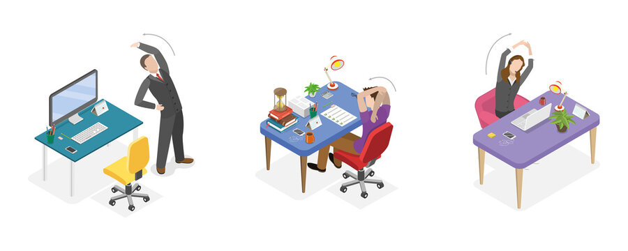 3D Isometric Flat  Conceptual Illustration of Exercises In Office