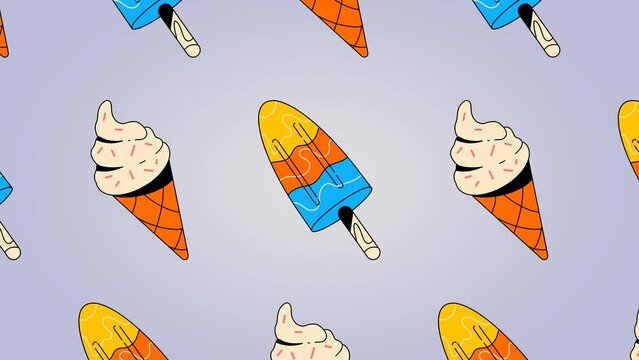Vanilla ice cream cone and colourful fruit ice zoom in, 4k resolution (2d animation)