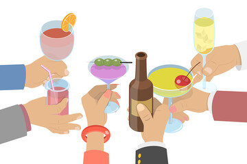 3D Isometric Flat  Conceptual Illustration of Cheers