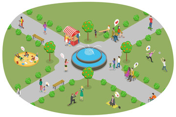 3D Isometric Flat  Conceptual Illustration of City Park