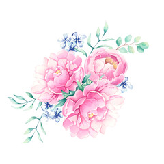 Watercolor composition of flowers. Hand painted floral illustration isolated on white background.