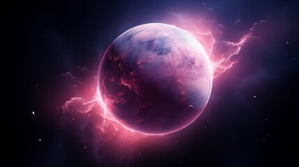Obraz na płótnie Canvas A man-made planet design set against a dark sky background, featuring a subtle pink hue for the planet. The image evokes a sense of wonder and imagination by combining advanced technology and artistic