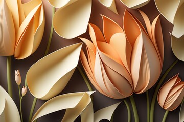 Tulips flower background. Beautiful paper tulip close up. Generative AI