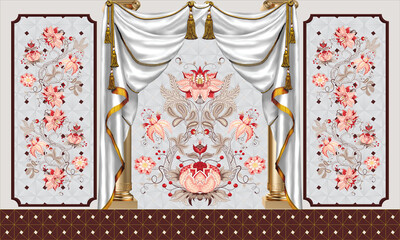 3d Style European pattern metal plaster Flower background wall