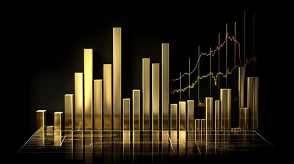 Financial gold charts, money stocks, financial business investments on currency growth market insight charts, gold exchange, economy, banking wealth trading price charts.  generated AI