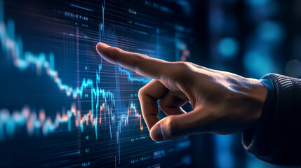 A hand pointing to a digital financial chart. Generative AI