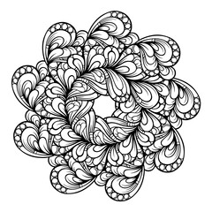 Black and white abstract floral mandala pattern. Antistress coloring page.