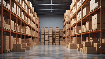 Warehouse or Storage with Cardboard Boxes and Shelves