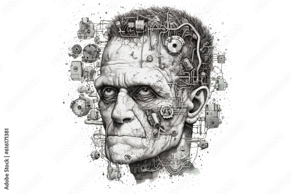 Poster frankenstein head isolated on white background. generated by ai.