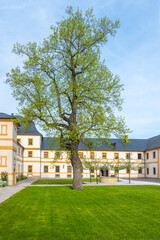 Fototapeta na wymiar Courtyard of Kuks baroque hospital complex on sunny summer day
