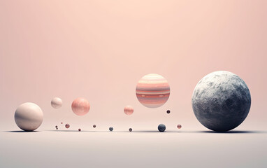 A solar system with different of planets at the pastel color background.