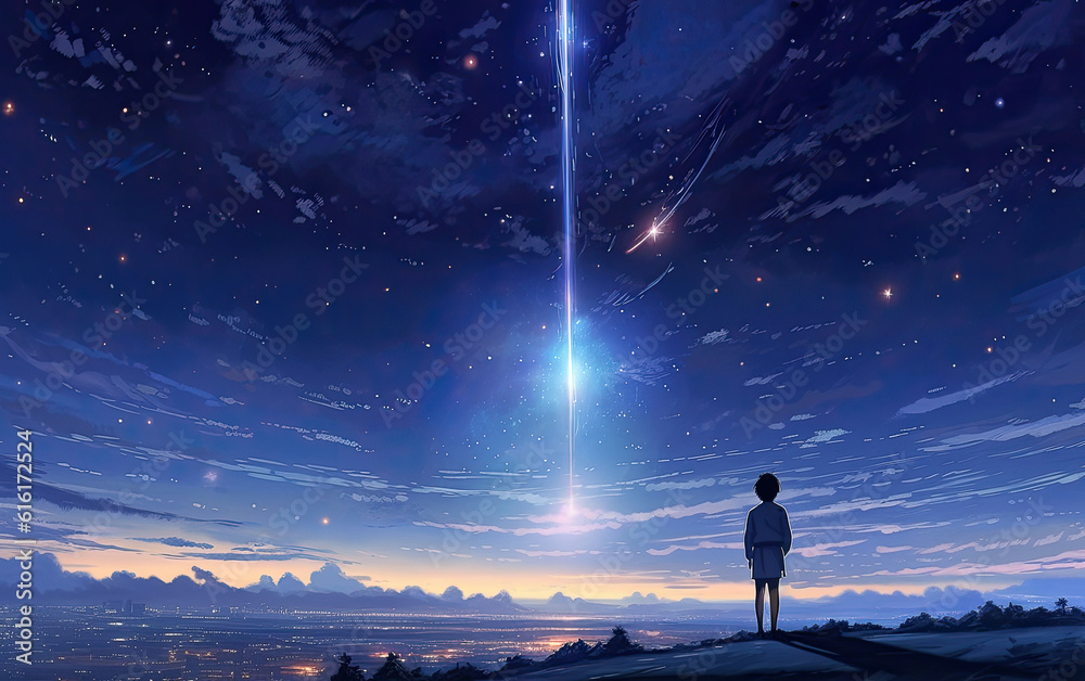 Wall mural a small starry universe in the background and a white space satellite in the foreground.