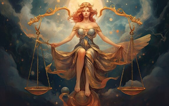 A libra sitting on the galaxy sky.