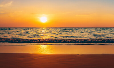Beautiful sunset on the beach. Admirable landscape.