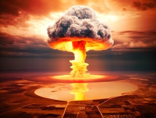 a nuclear explosion from the height of a bird's flight, the vast expanse of the landscape stretches beneath