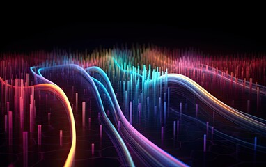 Concept of AI technology illustration neon light music waves.