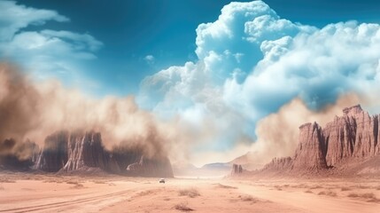 Digital art of abstract desert background during sand storm. (Illustration, Generative AI)