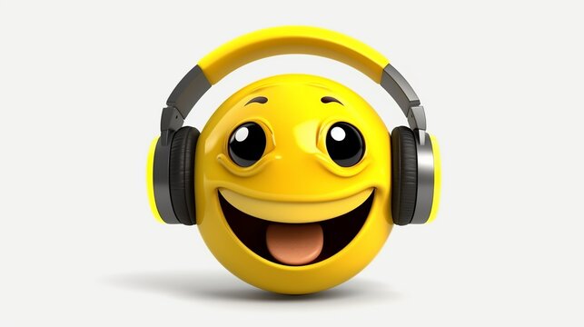 recommend clip art: Smiley Listen Music emoji features a yellow face with eyes, wearing headphones and a wide, happy smile. It conveys the joy and enjoyment of listening to music. Generative AI