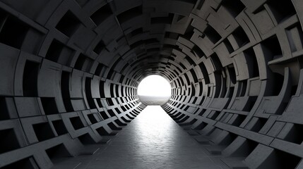 Digital artwork depicting a gray concrete tunnel with a metal aesthetic, creating a visually immersive and intriguing composition that combines industrial elements with a sense of depth and modernity