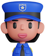 3D render female police character illustration. 3D policeman icon