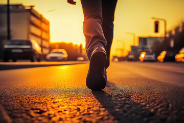 Obraz premium Stepping Towards Success Businessman's Journey on the Path of Achievement. created with Generative AI