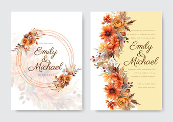 beautiful orange flower floral vector hand drawn floral wedding invitation template