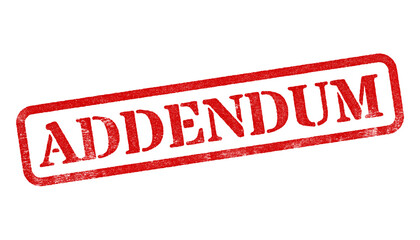 Addendum red rubber stamp isolated on transparent background with distressed texture effect