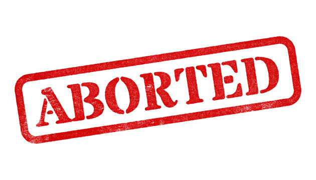 Aborted red rubber stamp isolated on transparent background with distressed texture effect