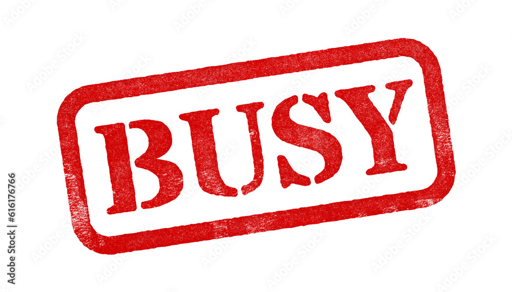 Wall mural busy red rubber stamp isolated on transparent background with distressed texture effect