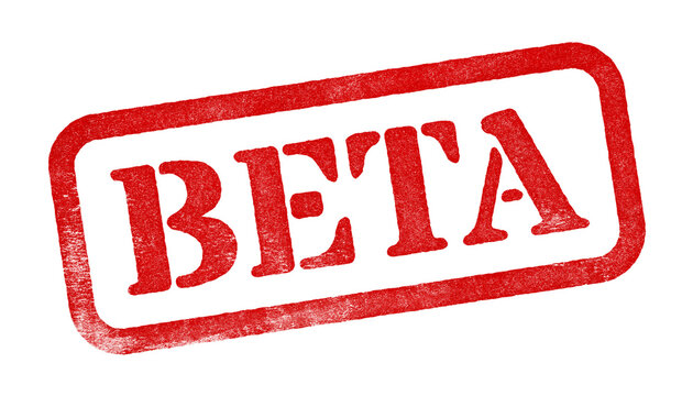 Beta red rubber stamp isolated on transparent background with distressed texture effect