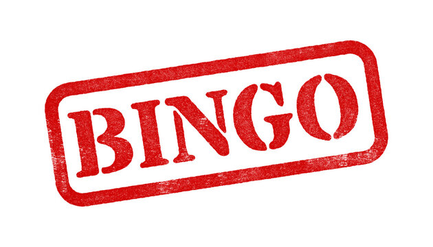 Bingo red rubber stamp isolated on transparent background with distressed texture effect