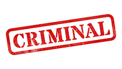 Criminal red rubber stamp isolated on transparent background with distressed texture effect